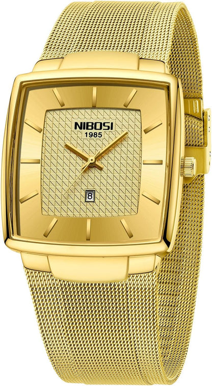 NIBOSI Men Watches Business Square Military Waterproof Sport Analog Quartz Wrist Watch for Men with Stainless Steel Mesh Strap Date Calendar