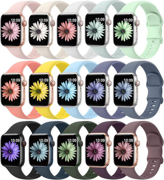 15 Pack Soft Silicone Bands Compatible with Apple Watch Band 40mm 41mm 38mm 45mm 44mm 42mm 46mm 49mm for Women Men,Sport iWatch bands Replacement Strap Wristbands for iWatch SE Series 10 9 8 7 6 5 4 3