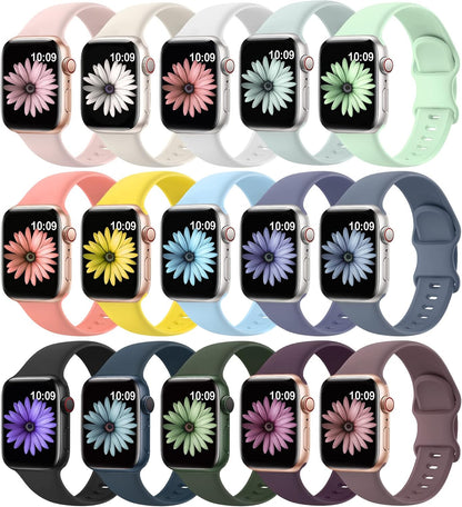 15 Pack Soft Silicone Bands Compatible with Apple Watch Band 40mm 41mm 38mm 45mm 44mm 42mm 46mm 49mm for Women Men,Sport iWatch bands Replacement Strap Wristbands for iWatch SE Series 10 9 8 7 6 5 4 3