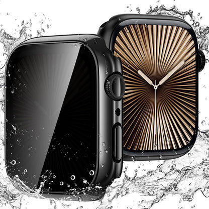 Goton Waterproof Privacy Case for Apple Watch Series 10 SE 9 8 7 6 5 4 Ultra 2 Ultra, Hard PC Bumper Tempered Glass Screen Protector for iWatch Cover Accessories, 46mm Matte Black