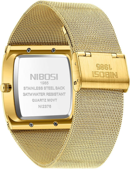 NIBOSI Men Watches Business Square Military Waterproof Sport Analog Quartz Wrist Watch for Men with Stainless Steel Mesh Strap Date Calendar