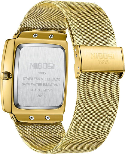 NIBOSI Men Watches Business Square Military Waterproof Sport Analog Quartz Wrist Watch for Men with Stainless Steel Mesh Strap Date Calendar