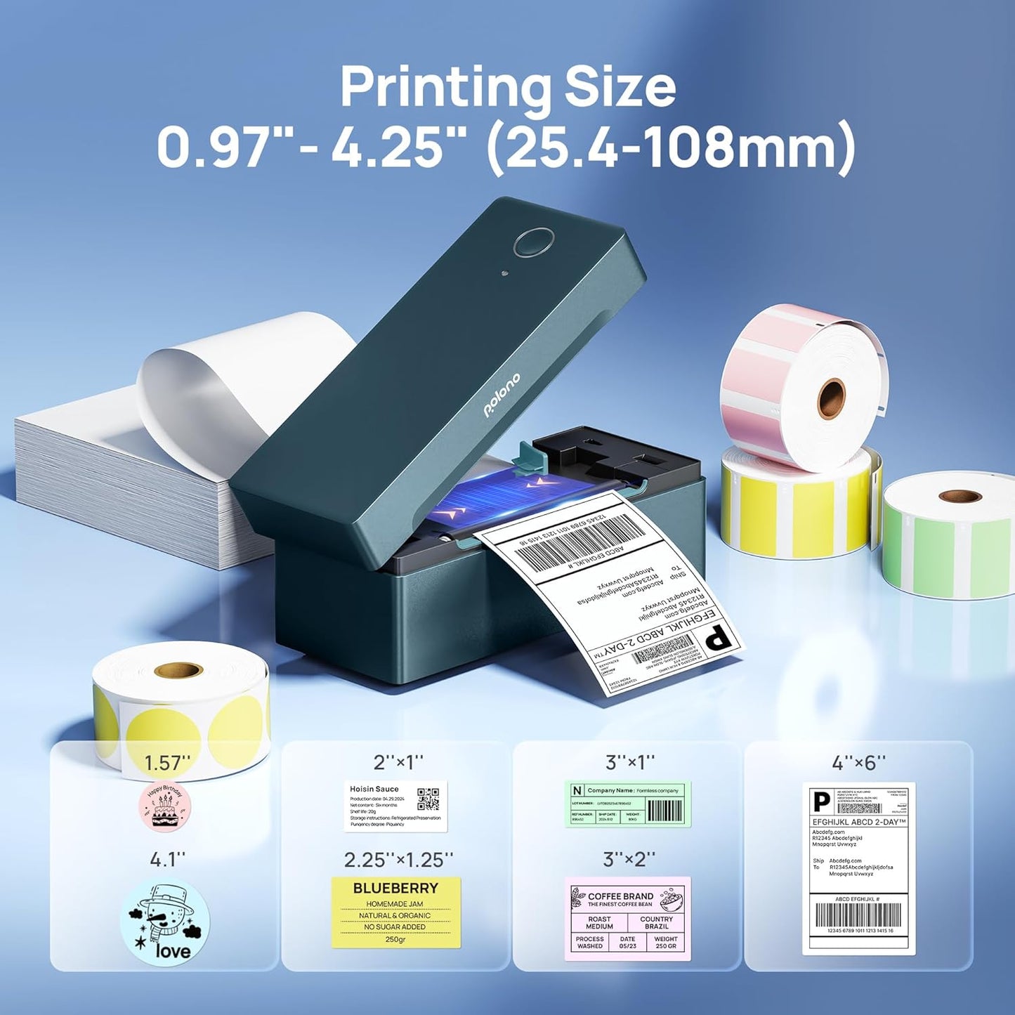 POLONO Bluetooth Thermal Shipping Label Printer, Wireless 4x6 Shipping Label Printer for Small Business, Support iOS, Android, Windows and Mac, Compatible with Amazon, Ebay, Shopify, Etsy, USPS (Grey)