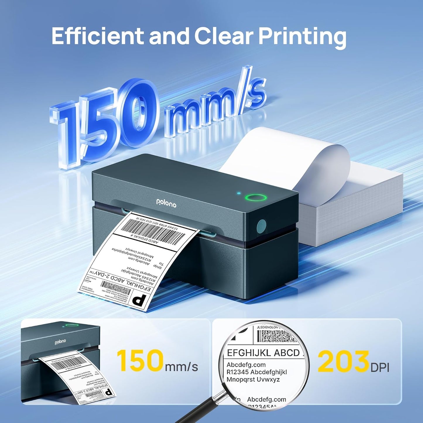 POLONO Bluetooth Thermal Shipping Label Printer, Wireless 4x6 Shipping Label Printer for Small Business, Support iOS, Android, Windows and Mac, Compatible with Amazon, Ebay, Shopify, Etsy, USPS (Grey)