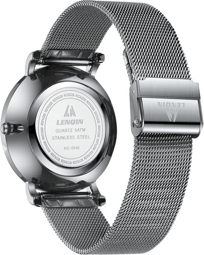 LN LENQIN Mens Watches Waterproof Stainless Steel Watch for Men Analog Quartz Fashion Business Designer Wristwatch