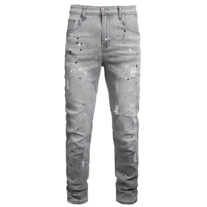 Men Ripped Jeans Fashion Slim Fit Traight Distressed Design Skinny Stretch Comfort Flex Waist Denim Pants