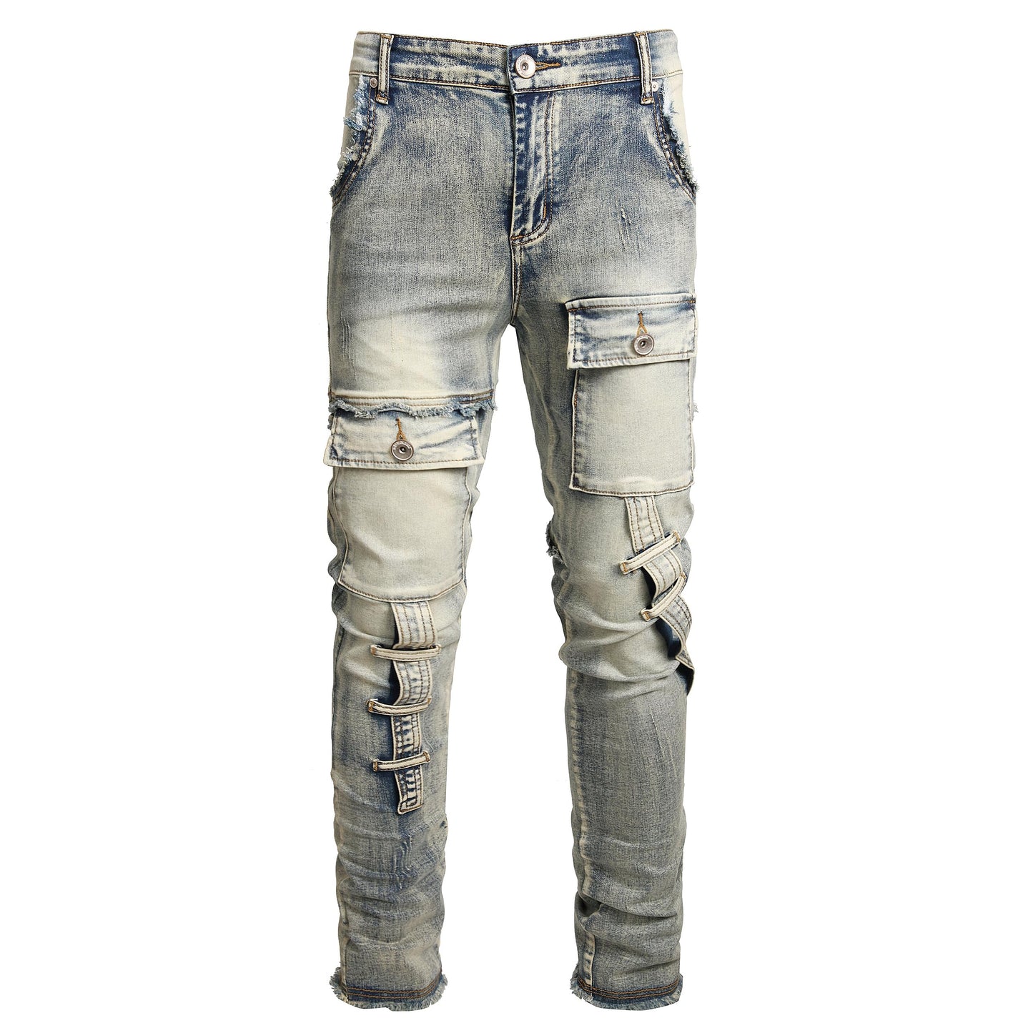 Men Ripped Jeans Fashion Slim Fit Traight Distressed Design Skinny Stretch Comfort Flex Waist Denim Pants