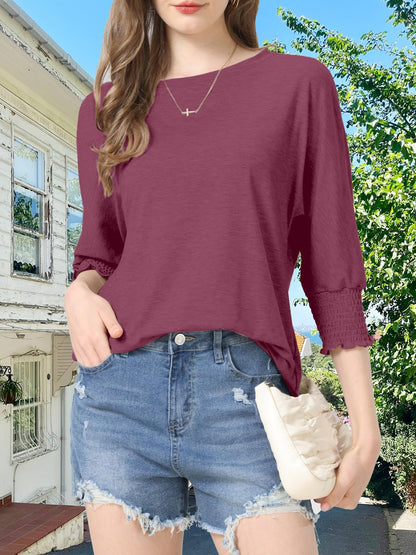Womens Summer Blouse T-Shirts 3/4 Sleeve Tee Tops Crewneck Basic Business Tees Cute Loose Fit Going Out Shirts Blouses