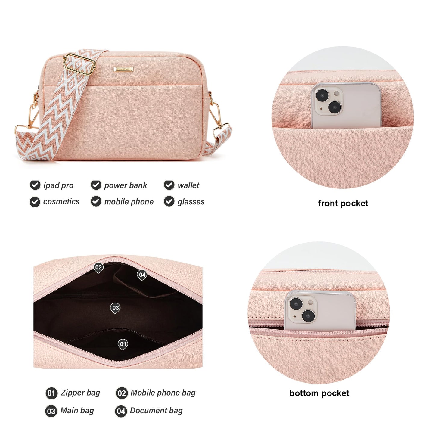 Women Fashion Synthetic Leather Handbags Tote Bag Shoulder Bag Top Handle Satchel Purse Set 4pcs