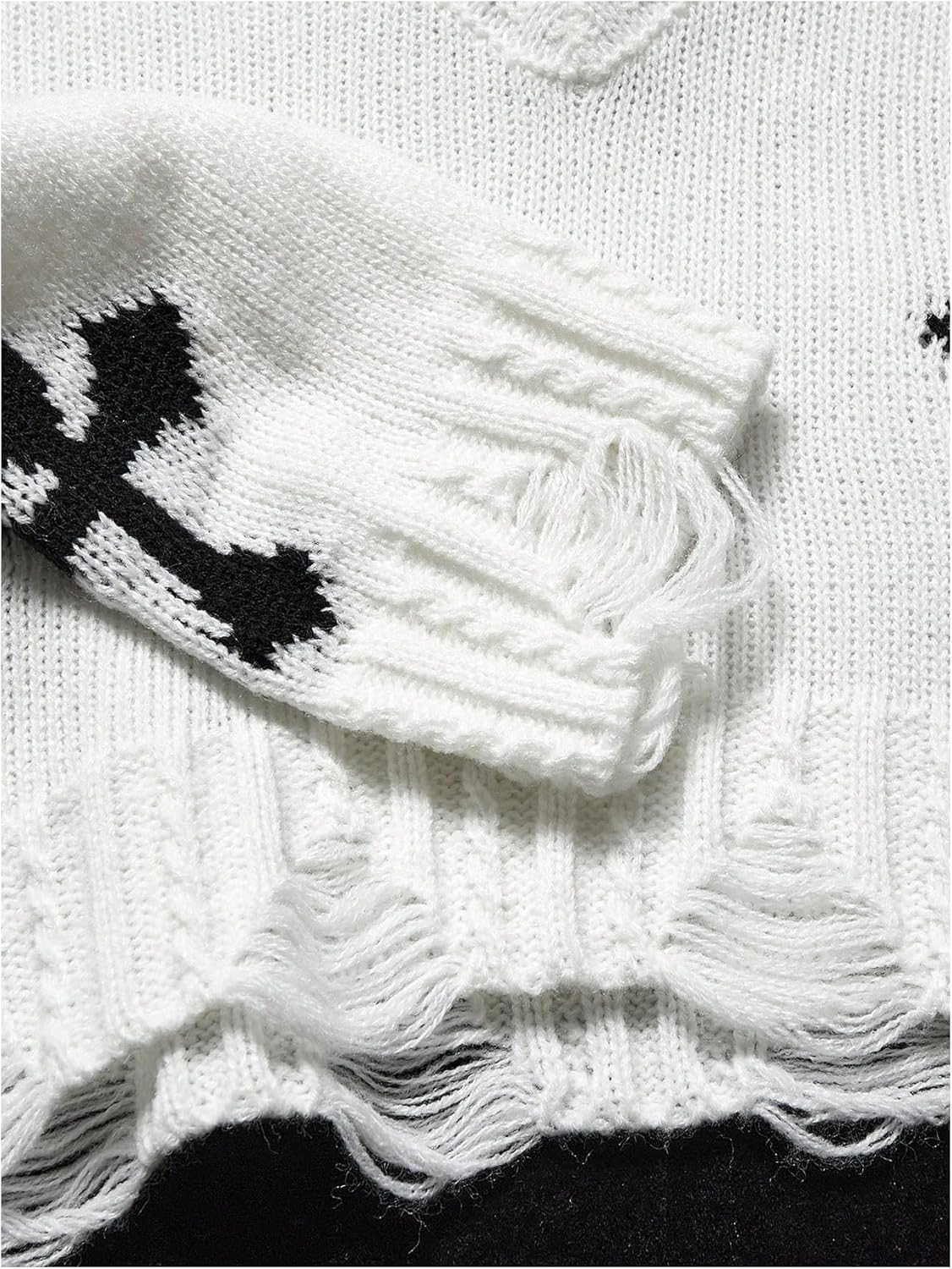 Girl's Gothic Graphic Sweater V Neck Ripped Pullover Sweater Distressed Long Sleeve Knit Crop Top