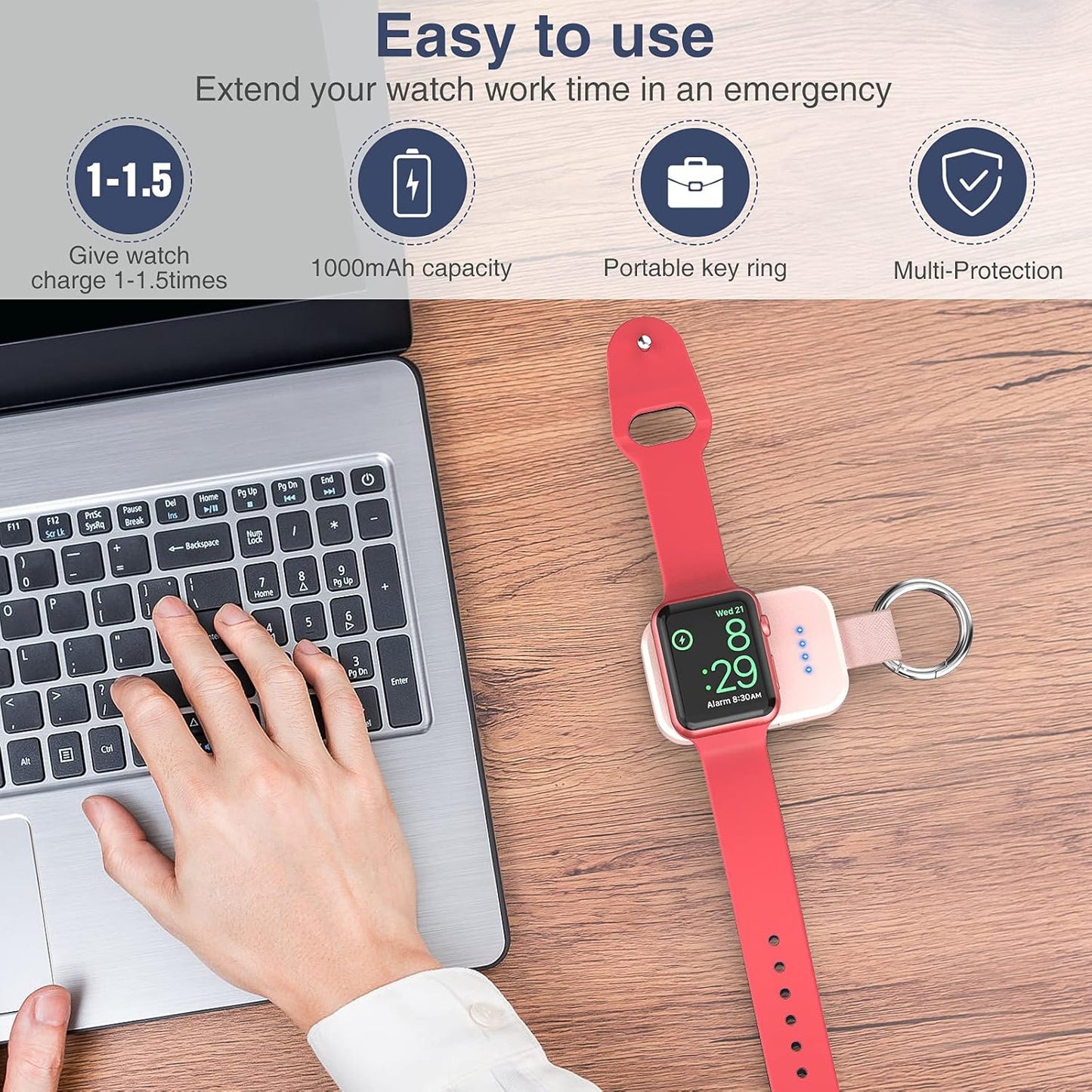 i.VALUX Portable Wireless Charger for Apple Watch Series 10/9/8/UItra/7/6/5/4/3/2/SE/Nike, Compact Magnetic iWatch Charger 1000mAh Power Bank Travel Keychain Style Gift for Mother Girl Birthday-Pink