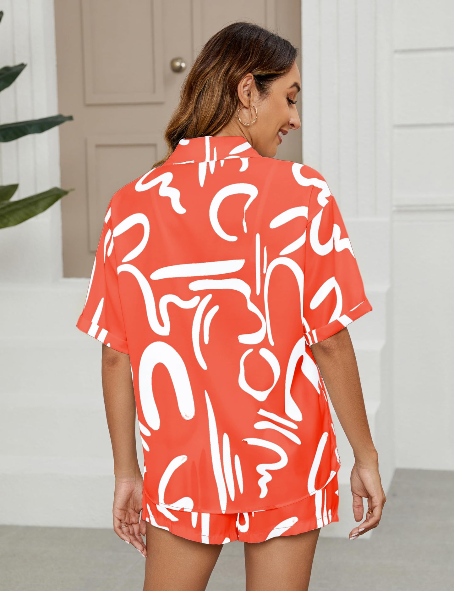 Women's 2 Piece Outfit Sets Summer Beach Casual Printed Shirts and Shorts Lounge Sets