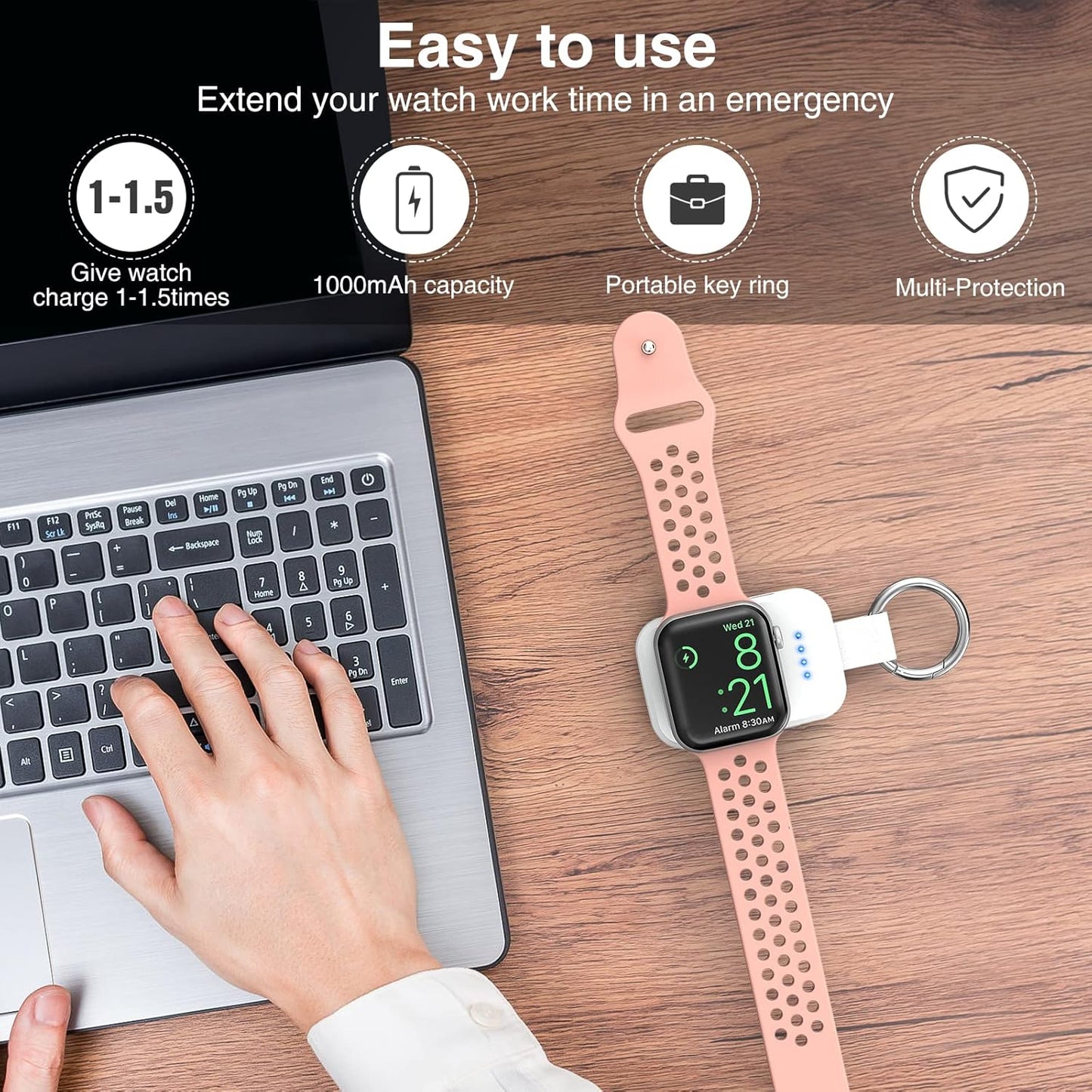 i.VALUX Portable Wireless Charger for Apple Watch Series 10/9/8/UItra/7/6/5/4/3/2/SE/Nike, Compact Magnetic iWatch Charger 1000mAh Power Bank Travel Keychain Style Gift for Mother Girl Birthday-Pink