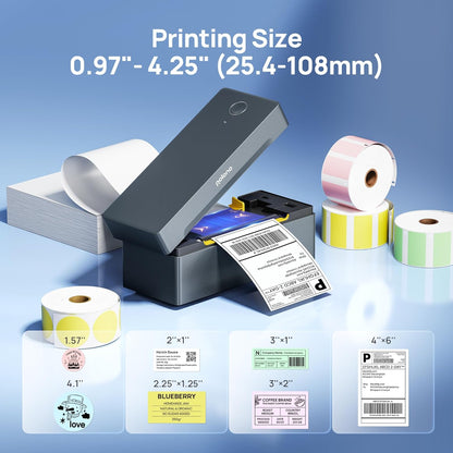 POLONO Bluetooth Thermal Shipping Label Printer, Wireless 4x6 Shipping Label Printer for Small Business, Support iOS, Android, Windows and Mac, Compatible with Amazon, Ebay, Shopify, Etsy, USPS (Grey)