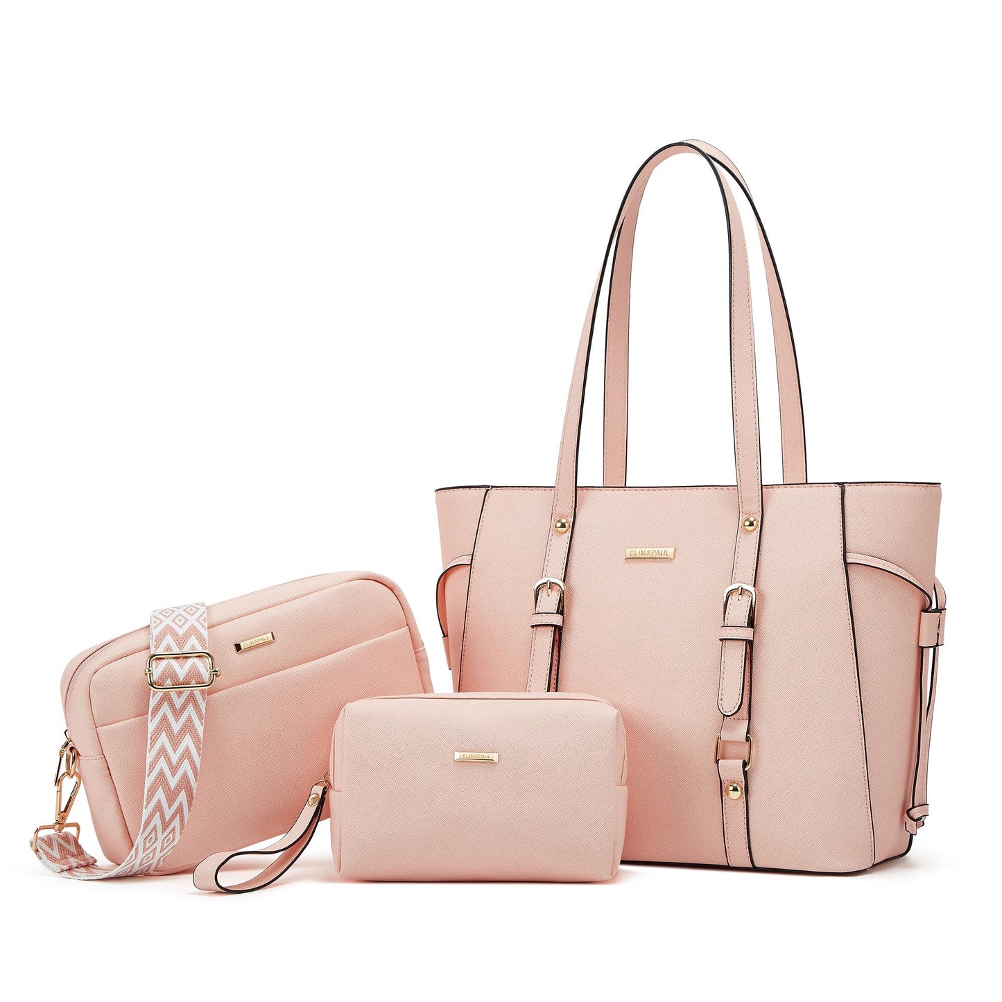 Women Fashion Synthetic Leather Handbags Tote Bag Shoulder Bag Top Handle Satchel Purse Set 4pcs