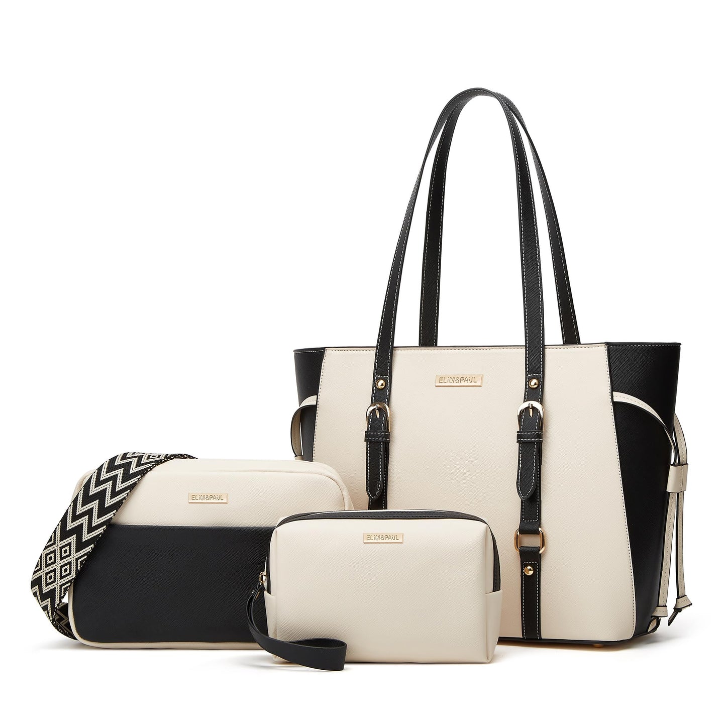 Women Fashion Synthetic Leather Handbags Tote Bag Shoulder Bag Top Handle Satchel Purse Set 4pcs
