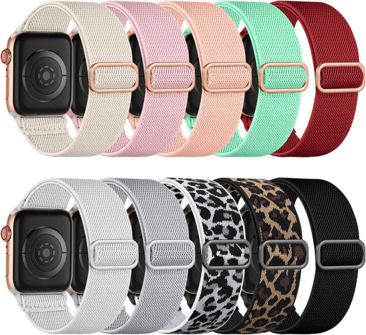 Maledan 10 Pack Stretchy Solo Loop Compatible with Apple Watch Band 40mm 38mm 41mm 42mm 44mm 45mm 46mm 49mm Women Men,Soft Nylon Elastic Strap Wristband for iWatch Series 10 9 8 7 6 5 4 3 2 1 SE Ultra