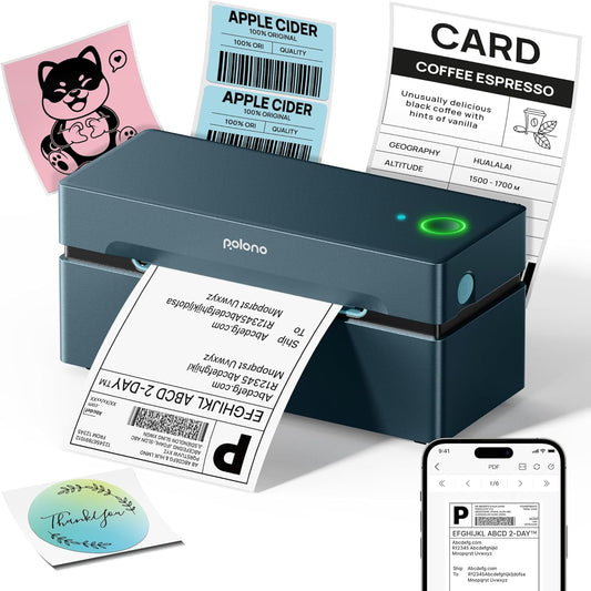 POLONO Bluetooth Thermal Shipping Label Printer, Wireless 4x6 Shipping Label Printer for Small Business, Support iOS, Android, Windows and Mac, Compatible with Amazon, Ebay, Shopify, Etsy, USPS (Grey)