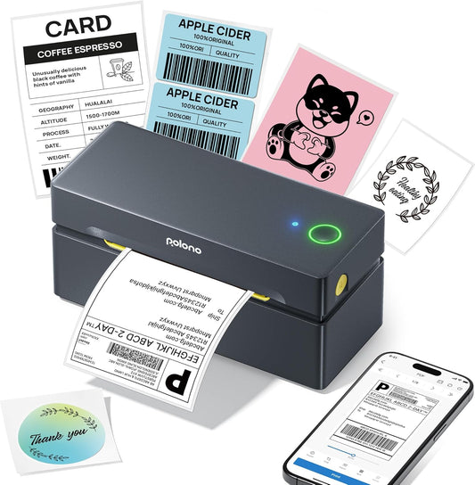 POLONO Bluetooth Thermal Shipping Label Printer, Wireless 4x6 Shipping Label Printer for Small Business, Support iOS, Android, Windows and Mac, Compatible with Amazon, Ebay, Shopify, Etsy, USPS (Grey)
