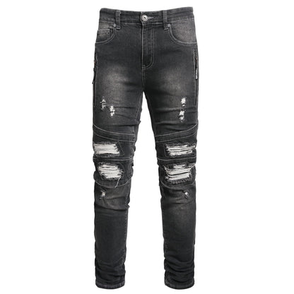 Men Ripped Jeans Fashion Slim Fit Traight Distressed Design Skinny Stretch Comfort Flex Waist Denim Pants