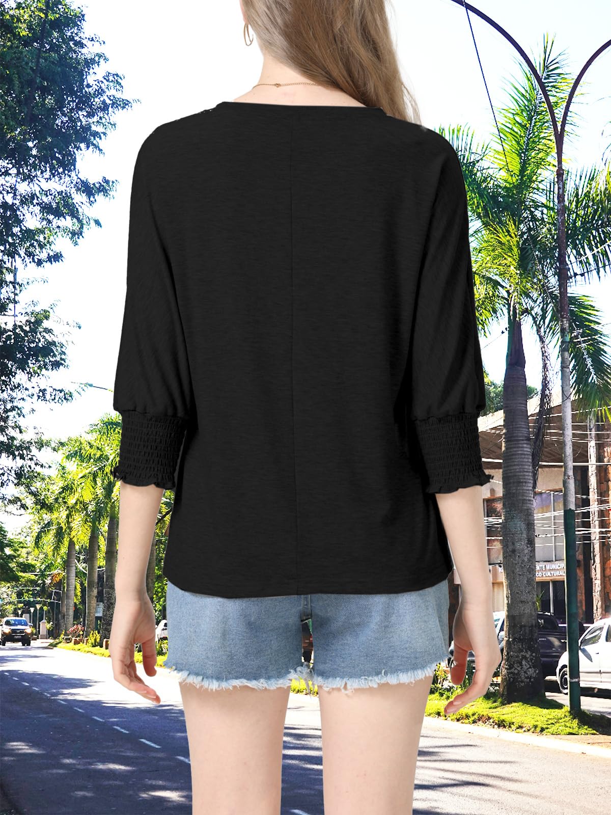 Womens Summer Blouse T-Shirts 3/4 Sleeve Tee Tops Crewneck Basic Business Tees Cute Loose Fit Going Out Shirts Blouses