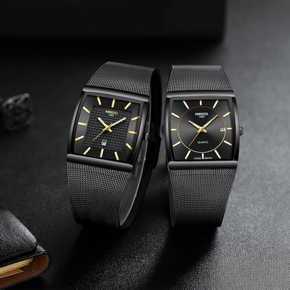 NIBOSI Men Watches Business Square Military Waterproof Sport Analog Quartz Wrist Watch for Men with Stainless Steel Mesh Strap Date Calendar