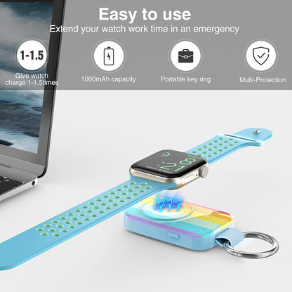i.VALUX Portable Wireless Charger for Apple Watch Series 10/9/8/UItra/7/6/5/4/3/2/SE/Nike, Compact Magnetic iWatch Charger 1000mAh Power Bank Travel Keychain Style Gift for Mother Girl Birthday-Pink