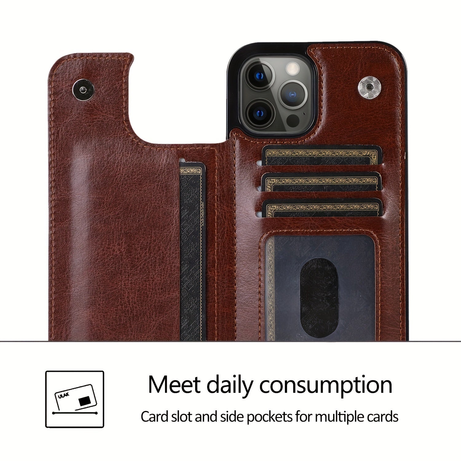 for iPhone 16 15 14 13 12 11 Pro Max XR XS Max SE 2022/2020 7 8 Plus Wallet Case with Card Holder, Faux Leather Kickstand Card Slots Case, Double Magnetic Clasp and Durable Shockproof Cover