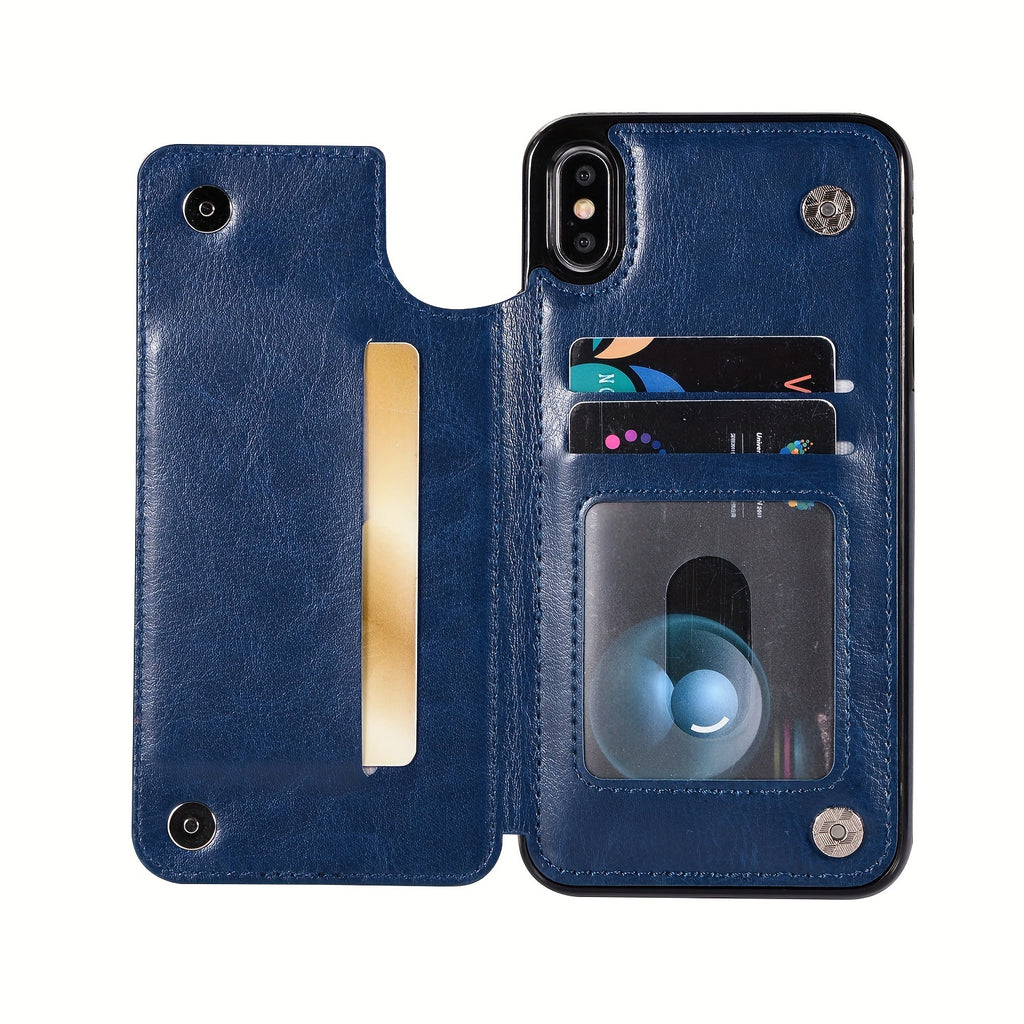 for iPhone 16 15 14 13 12 11 Pro Max XR XS Max SE 2022/2020 7 8 Plus Wallet Case with Card Holder, Faux Leather Kickstand Card Slots Case, Double Magnetic Clasp and Durable Shockproof Cover