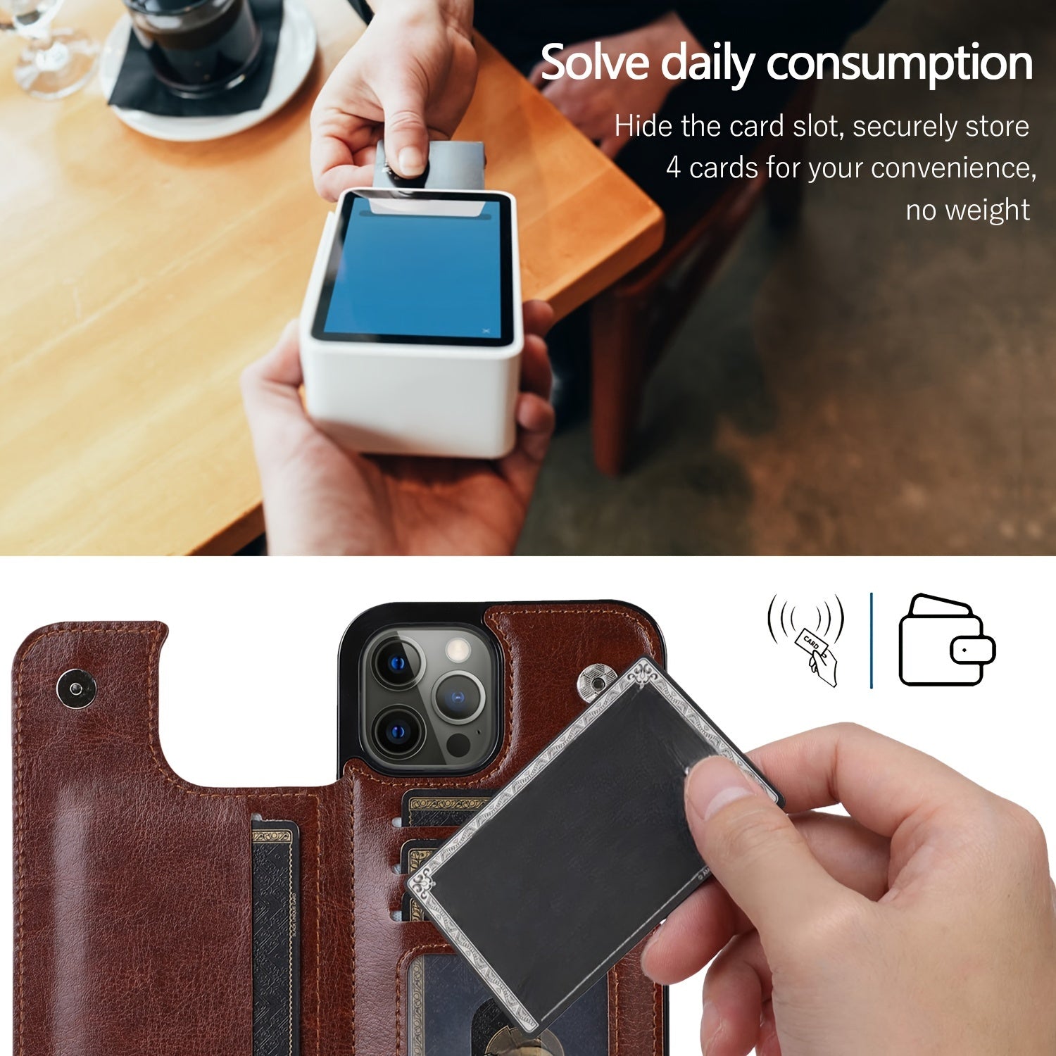 for iPhone 16 15 14 13 12 11 Pro Max XR XS Max SE 2022/2020 7 8 Plus Wallet Case with Card Holder, Faux Leather Kickstand Card Slots Case, Double Magnetic Clasp and Durable Shockproof Cover