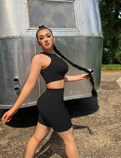GOBLES Women's Sexy 2 Piece Outfits Sleeveless Crop Top With Shorts Jumpsuits