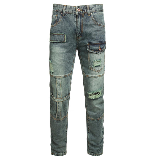 Men Ripped Jeans Fashion Slim Fit Traight Distressed Design Skinny Stretch Comfort Flex Waist Denim Pants