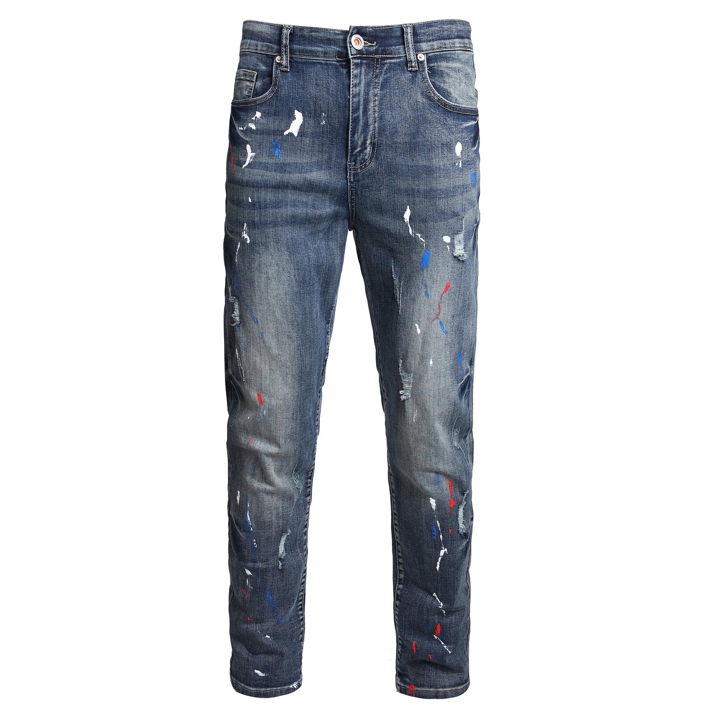 Men Ripped Jeans Fashion Slim Fit Traight Distressed Design Skinny Stretch Comfort Flex Waist Denim Pants