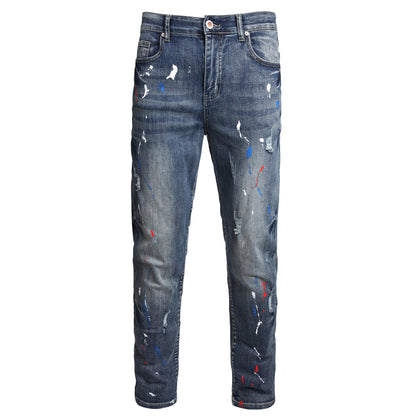 Men Ripped Jeans Fashion Slim Fit Traight Distressed Design Skinny Stretch Comfort Flex Waist Denim Pants