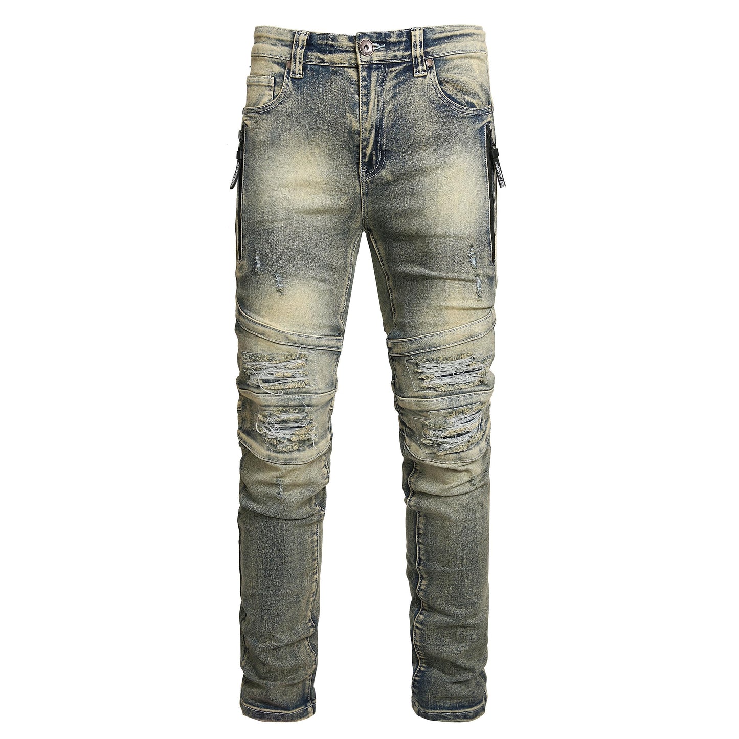 Men Ripped Jeans Fashion Slim Fit Traight Distressed Design Skinny Stretch Comfort Flex Waist Denim Pants