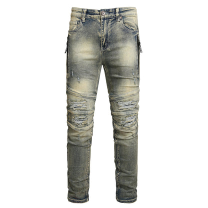 Men Ripped Jeans Fashion Slim Fit Traight Distressed Design Skinny Stretch Comfort Flex Waist Denim Pants