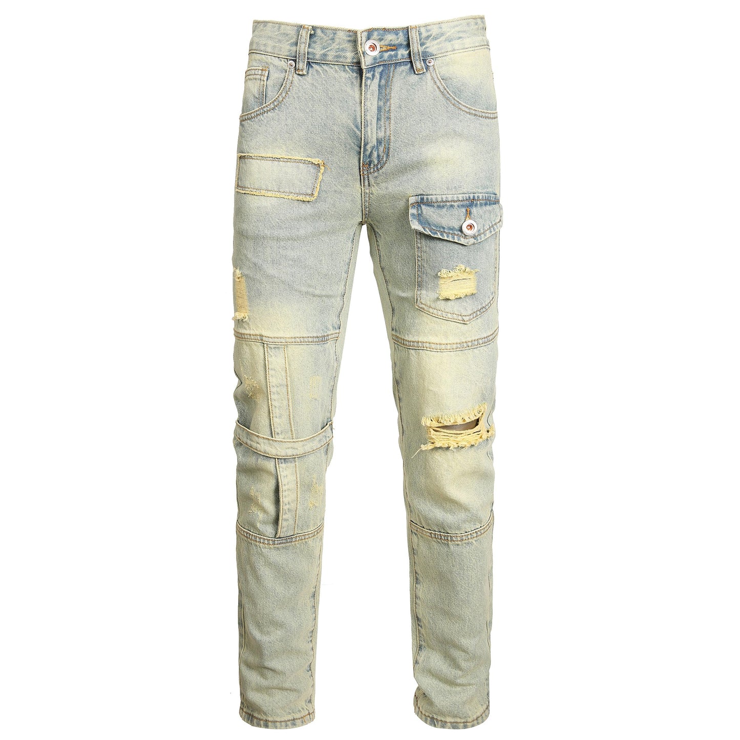 Men Ripped Jeans Fashion Slim Fit Traight Distressed Design Skinny Stretch Comfort Flex Waist Denim Pants