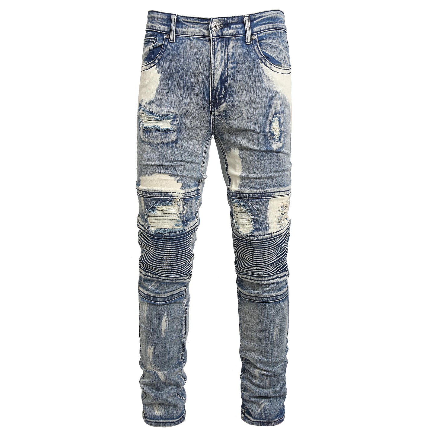 Men Ripped Jeans Fashion Slim Fit Traight Distressed Design Skinny Stretch Comfort Flex Waist Denim Pants