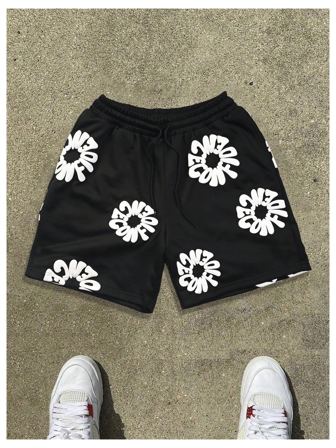 GORGLITTER Men's Letter Graphic Track Shorts Drawstring Waist Summer Workout Shorts Streetwear