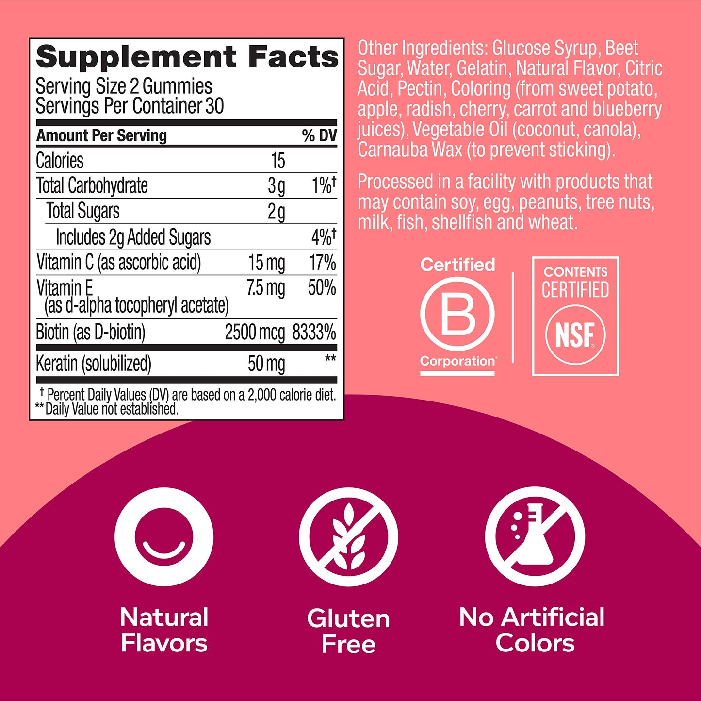 OLLY Undeniable Beauty Gummy, for Hair, Skin, Nails, Biotin, Vitamin C, Keratin, Chewable Supplement, Grapefruit, 30 Day Supply - 120 Count