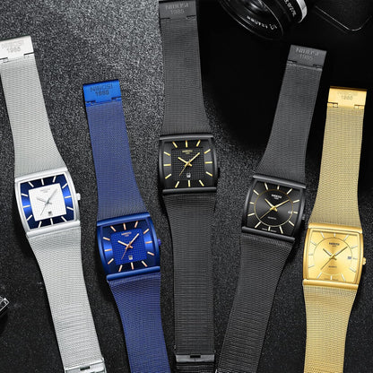 NIBOSI Men Watches Business Square Military Waterproof Sport Analog Quartz Wrist Watch for Men with Stainless Steel Mesh Strap Date Calendar