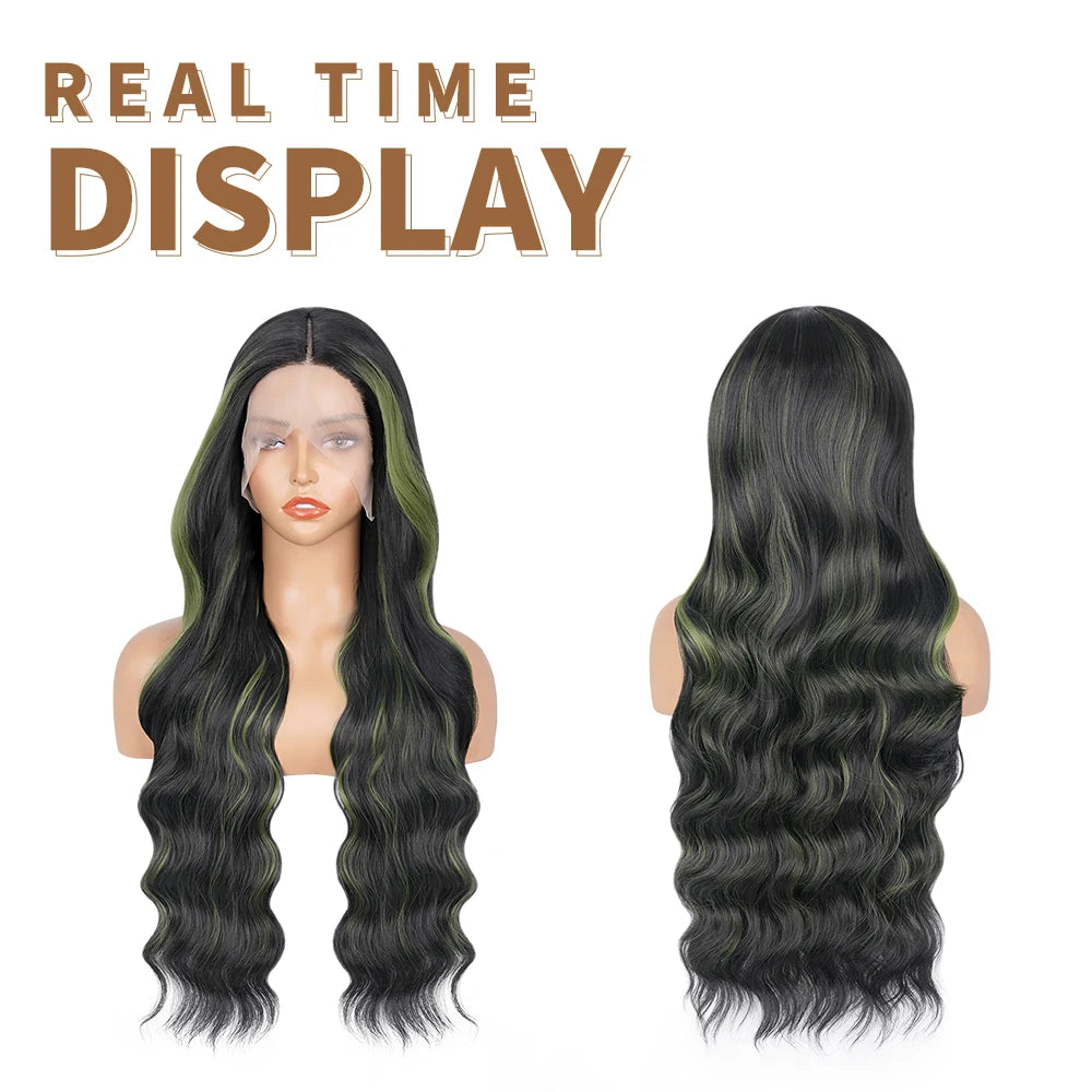 Chocolate Brown 13x4 Synthetic Glueless Lace Front Wigs For Women Loose Wave Body Wave Lace Frontal Wig Pre Cut 180% Density