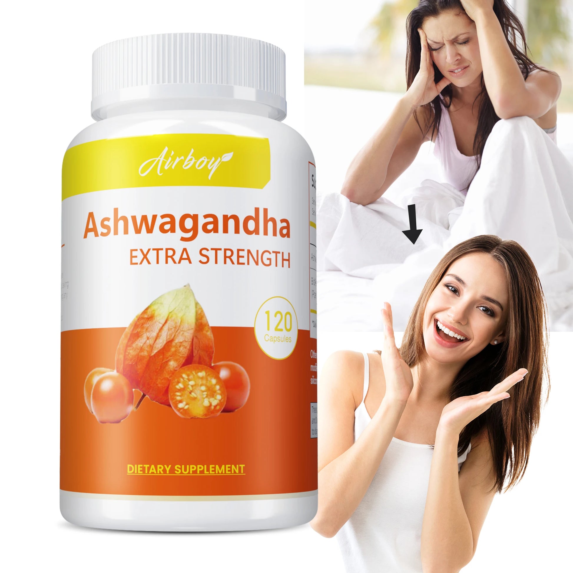 Ashwagandha Supplement - Improving Sleep, Boost Focus & Brain Health, Stress & Mood Relief - 120 Capsules