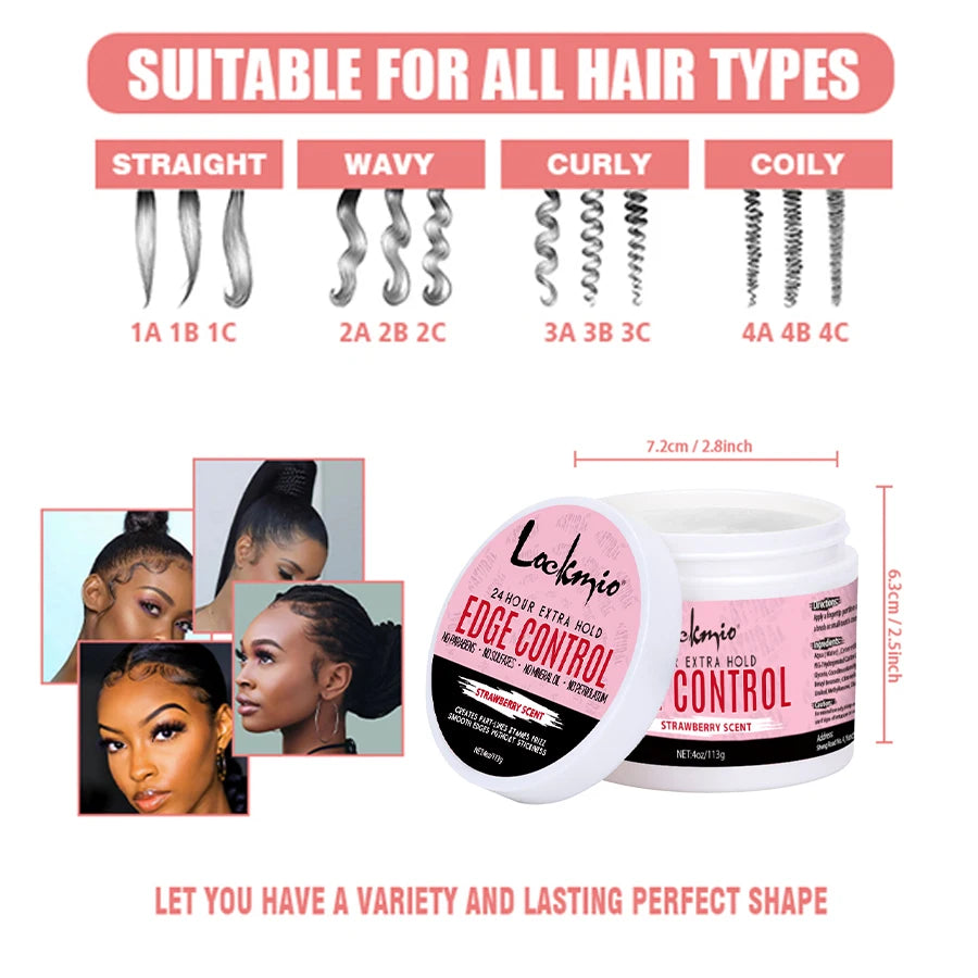 113g Edge Control Gel With 3pcs Comb Brush For Women Tame Frizz Flying Finishing Broken Hair Wig Lace Styling Wax Cream Pomade