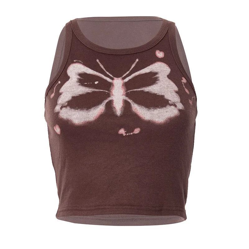 Brown 2021 Vintage Clothes Y2k Corset Crop Top Women Gothic Sexy Cyber Baby Tee Aesthetic Grunge 90s Ropa Fairycore Summer New