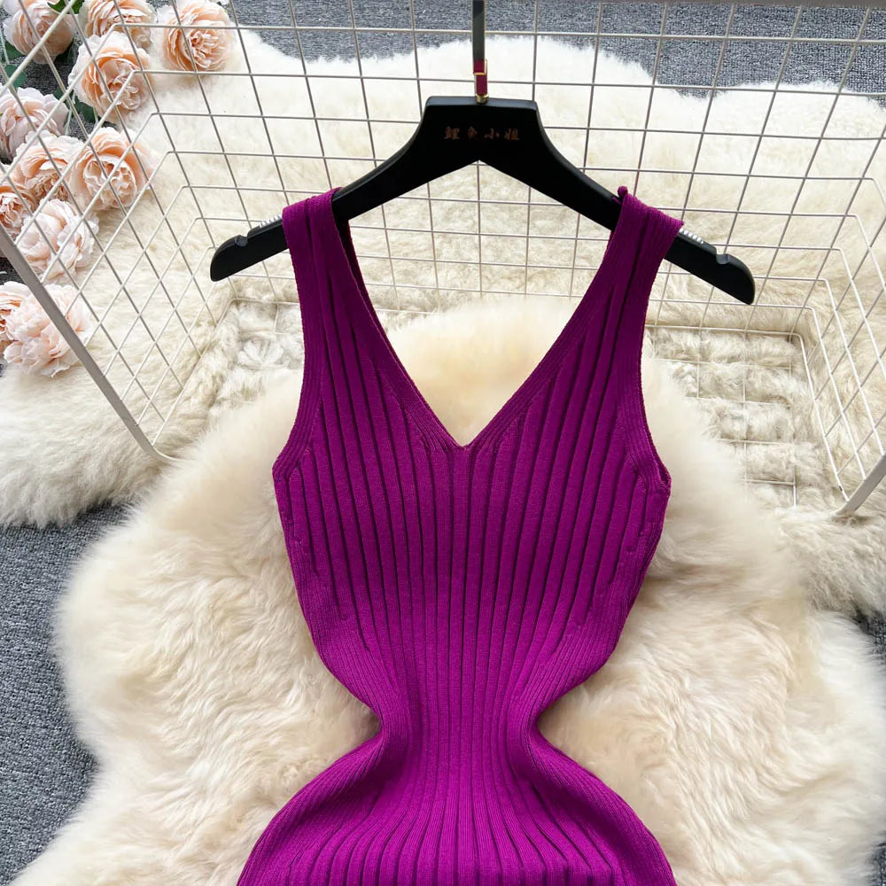 Sexy Wrap Hips Split Knitted Autumn Dress Women Slim Elastic Bodycon Long Dress Streetwear Outfits Vestido