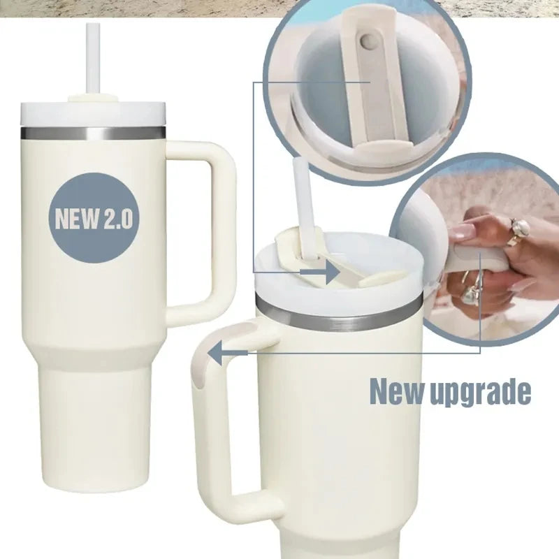 New Hot 40oz Insulated Tumbler acuum Cup 2.0 Thermal Mug for with Handle Straw Stainless Steel Hot and Cold Coffee Drink