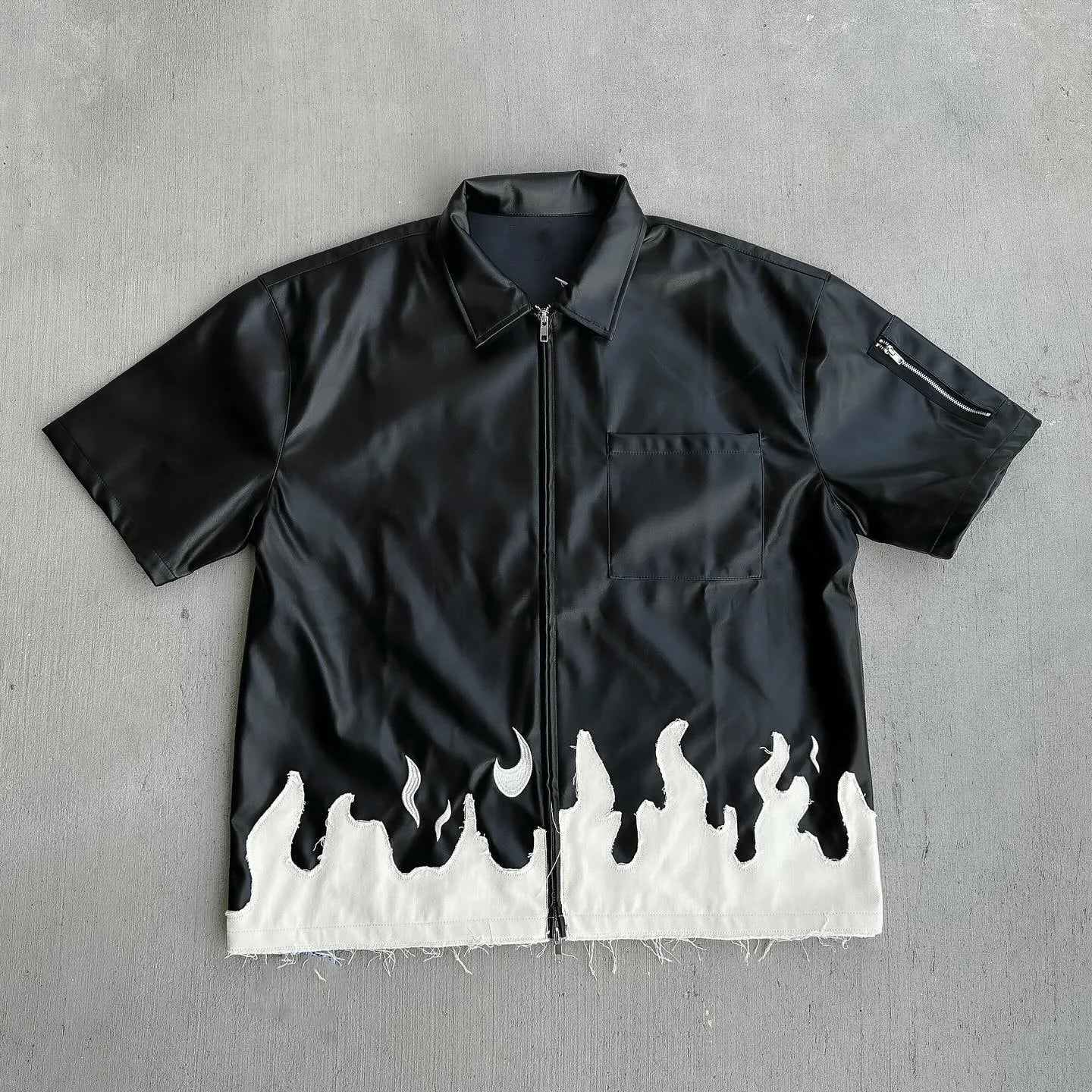 2025 New Trendy Spring and Autumn Collage Color Contrasting American Street Hip Hop Men's and Women's Zipper Shirt