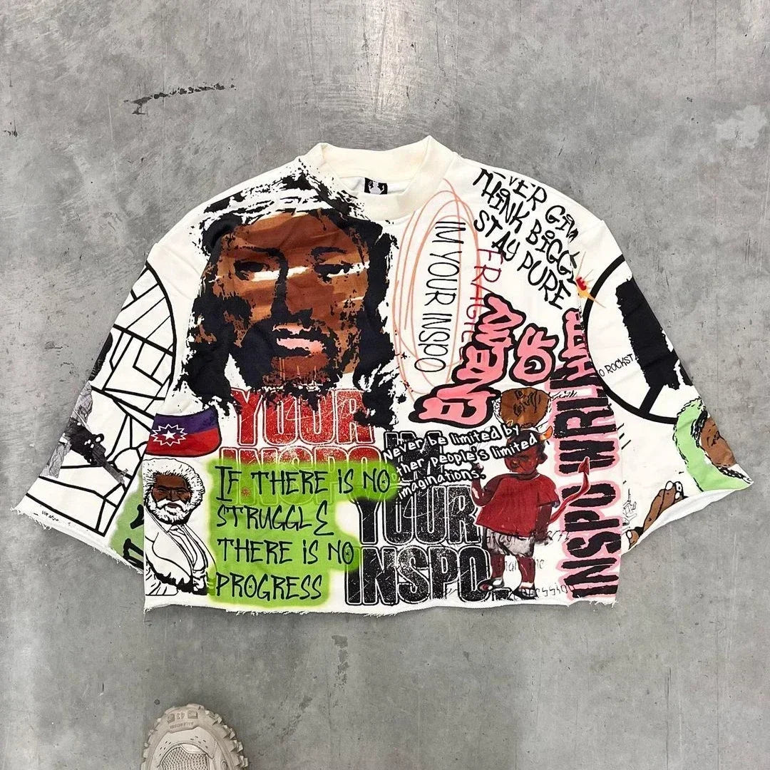 Y2K Harajuku Hip Hop Character Graphic Printed Seven Quarter Sleeves Tops