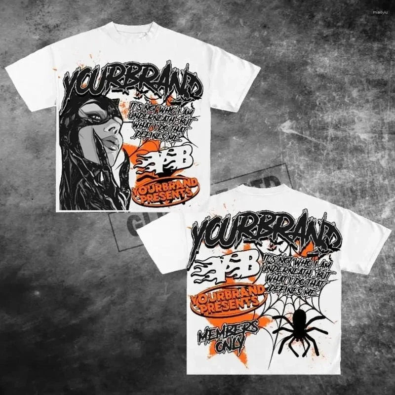 Trendy Brand Fashion Letters Cartoon Print Oversized Short-sleeved Men Y2k Harajuku Hip-hop Retro Loose Casual T-shirts Women